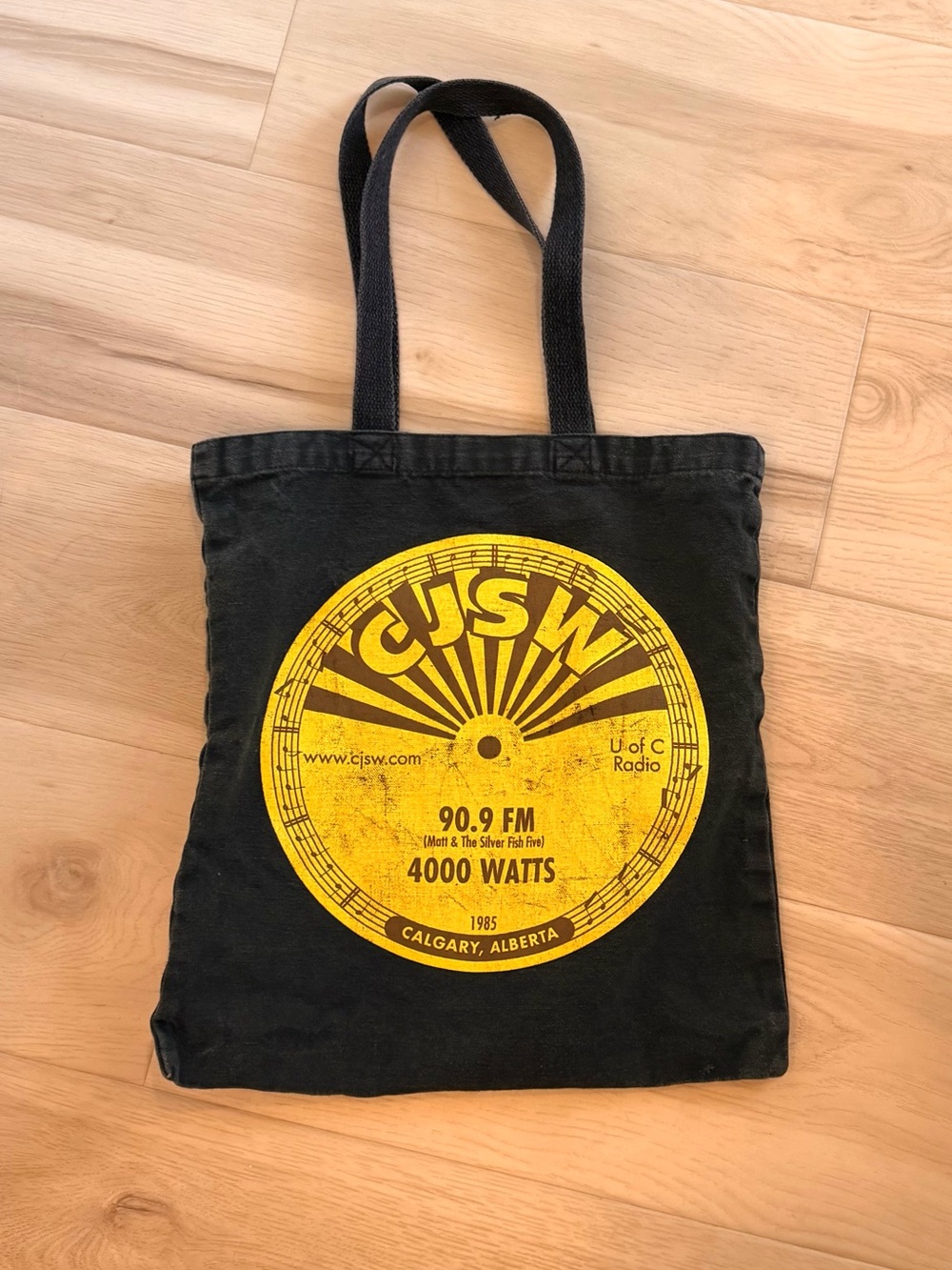 Vintage CJSW 90.9 FM Calgary Campus Radio Canvas Tote Bag - Black